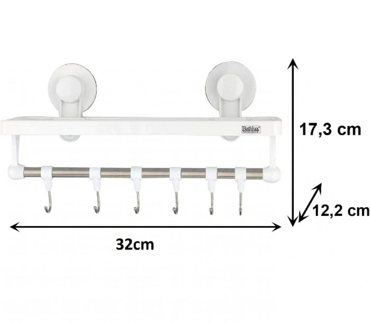 Ράφι με Άγκιστρα Μπάνιου 6 Θέσεων με Βεντούζα Λευκό Bathlux 30136