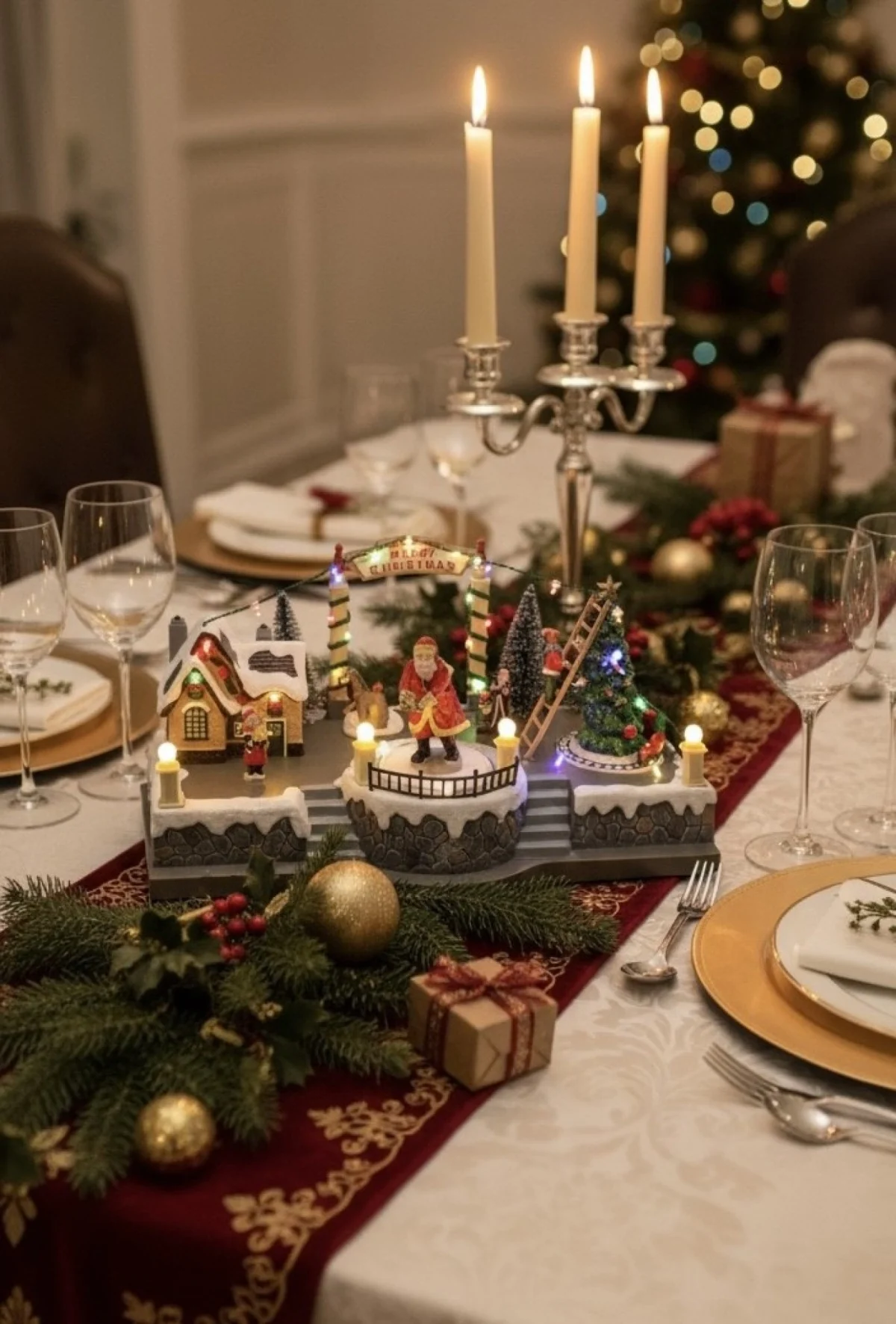 Χριστουγεννιάτικο Διακοσμητικό Φωτιζόμενο Χωριό με Άγιο Βασίλη 32.5x18.5x17 cm