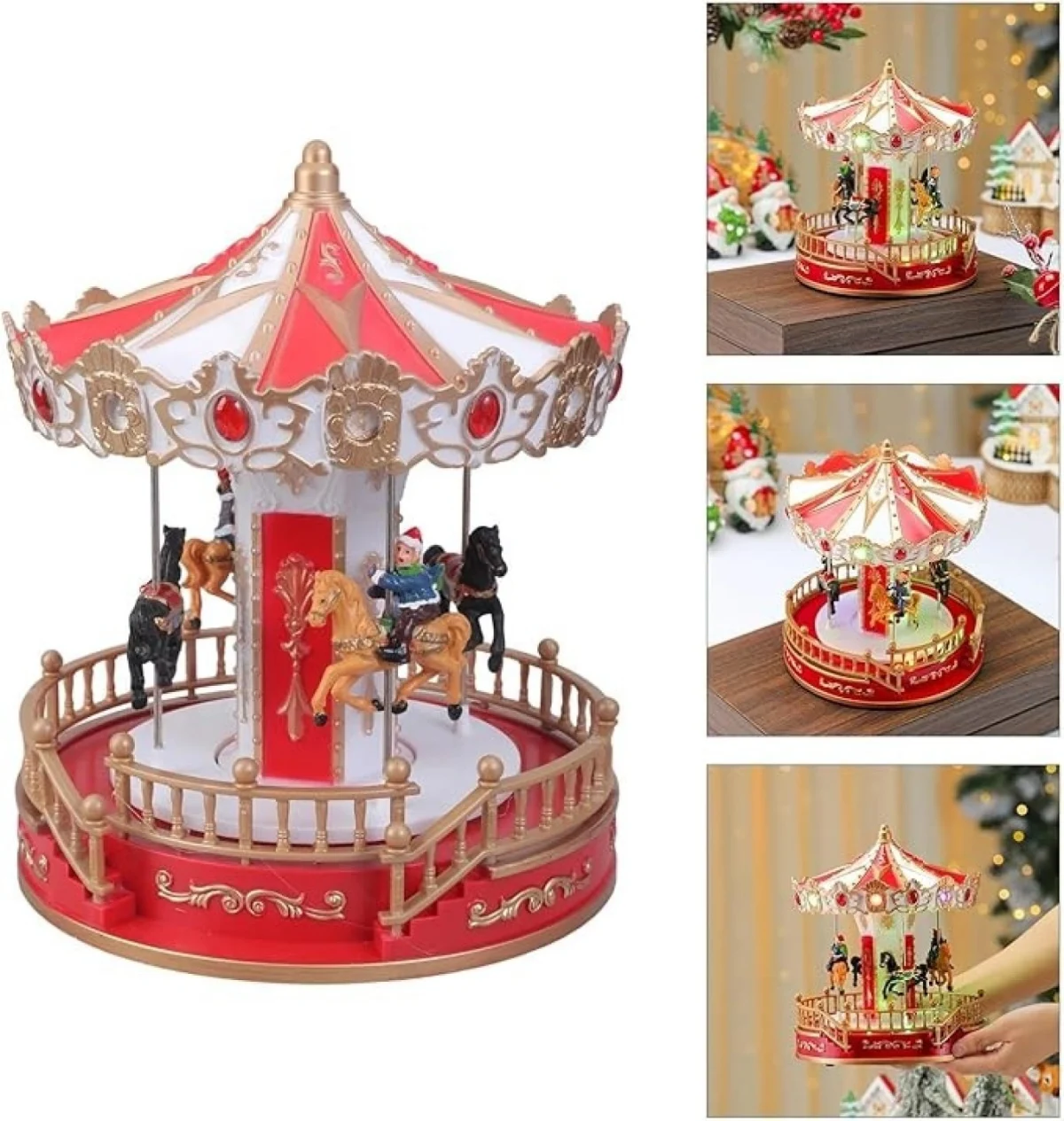 Χριστουγεννιάτικο Καρουζέλ με Αλογάκια, Φωτισμό LED, Κίνηση & Μουσική 19x19x23cm
