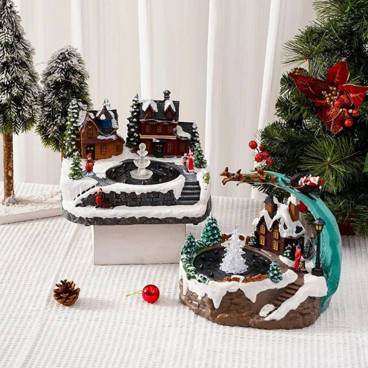 Χριστουγεννιάτικο Χωριό με Συντριβάνι, Φωτισμό LED & Μουσική 27x24x20cm