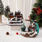 Χριστουγεννιάτικο Χωριό με Συντριβάνι, Φωτισμό LED & Μουσική 27x24x20cm