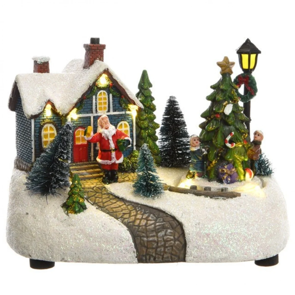 Χριστουγεννιάτικο Φωτιζόμενο Χιονισμένο Χωριό με Άγιο Βασίλη, Δέντρο με Κίνηση & Μουσική 19x13.5x15.5cm