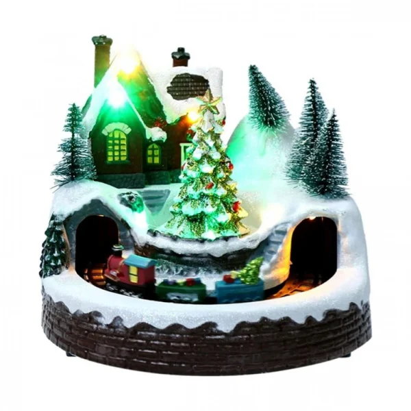 Χριστουγεννιάτικο Φωτιζόμενο Χιονισμένο Χωριό με Σιδηρόδρομο, Δέντρο & Μουσική 19x18x16cm