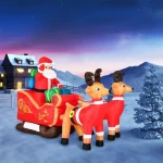 240cm Χριστουγεννιάτικος Φουσκωτός Φωτιζόμενος Άγιος Βασίλης με Έλκηθρο και Τάρανδους