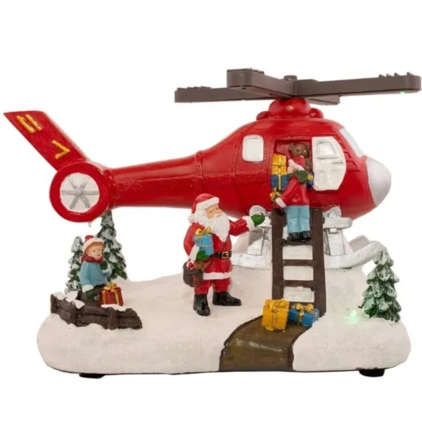 Χριστουγεννιάτικο Διακοσμητικό Άγιος Βασίλης με Ελικόπτερο, Φωτισμό & Μουσική 25.5x18x18cm