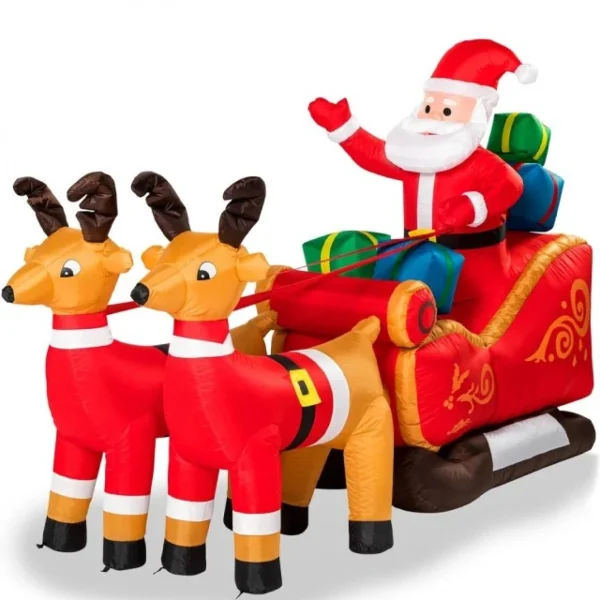 240cm Χριστουγεννιάτικος Φουσκωτός Φωτιζόμενος Άγιος Βασίλης με Έλκηθρο και Τάρανδους