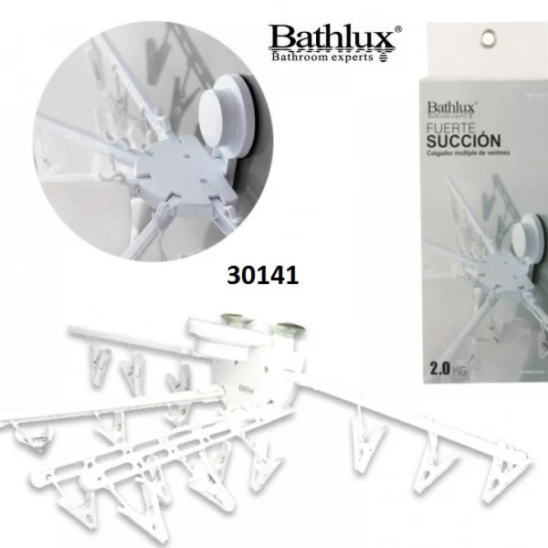 Ημικυκλική Απλώστρα Τοίχου με Μανταλάκια & Βεντούζα 30141 Bathlux 52.5x30.5x15.2εκ.