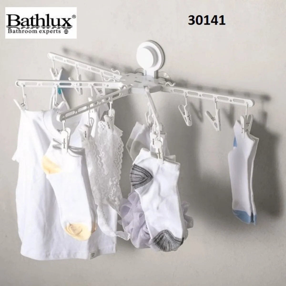 Ημικυκλική Απλώστρα Τοίχου με Μανταλάκια & Βεντούζα 30141 Bathlux 52.5x30.5x15.2εκ.