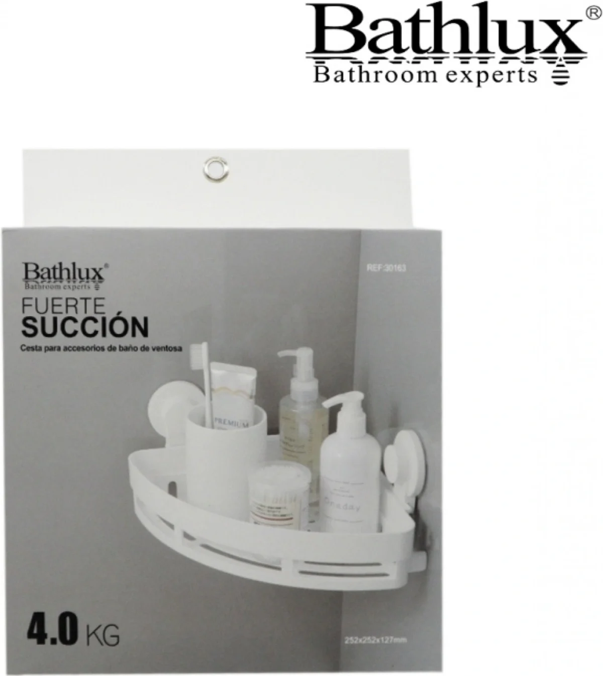 Γωνιακή Επιτοίχια Ραφιέρα Μπάνιου Πλαστική με 1 Ράφι και Βεντούζες Bathlux 30163 25.2x25.2x12.7cm