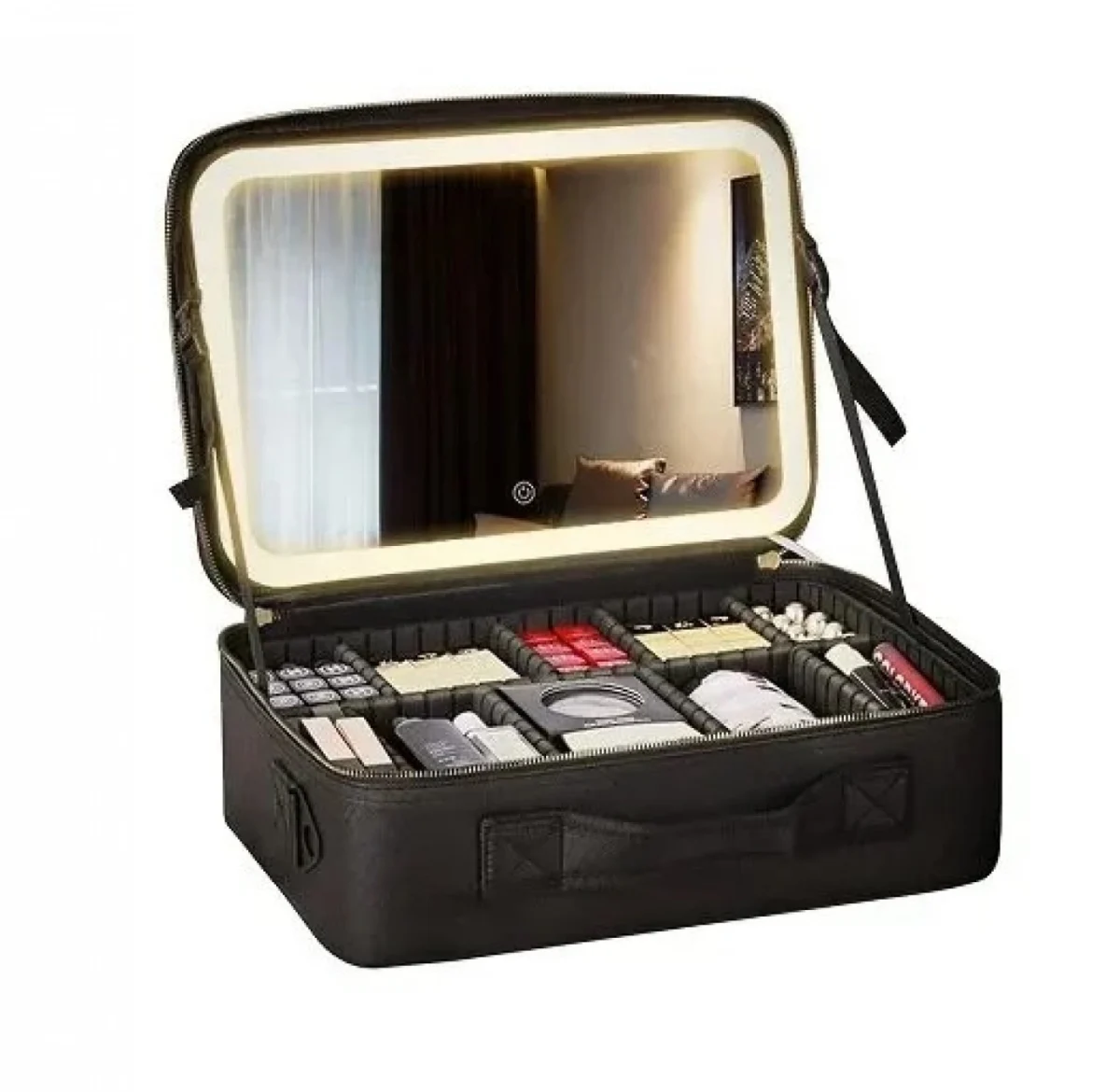 Βαλιτσάκι Μακιγιάζ από Συνθετικό Δέρμα με Επαναφορτιζόμενο LED Καθρέφτη 1200mAh 27x24x10cm