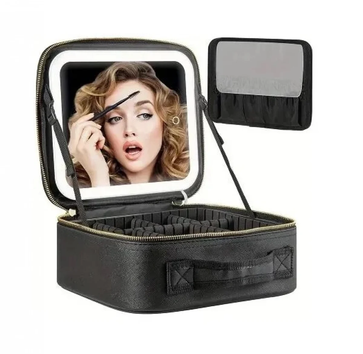 Βαλιτσάκι Μακιγιάζ από Συνθετικό Δέρμα με Επαναφορτιζόμενο LED Καθρέφτη 1200mAh 27x24x10cm