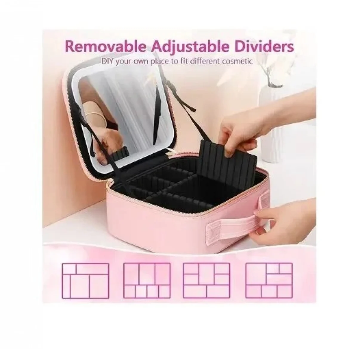 Βαλιτσάκι Μακιγιάζ από Συνθετικό Δέρμα με Επαναφορτιζόμενο LED Καθρέφτη 1200mAh 27x24x10cm