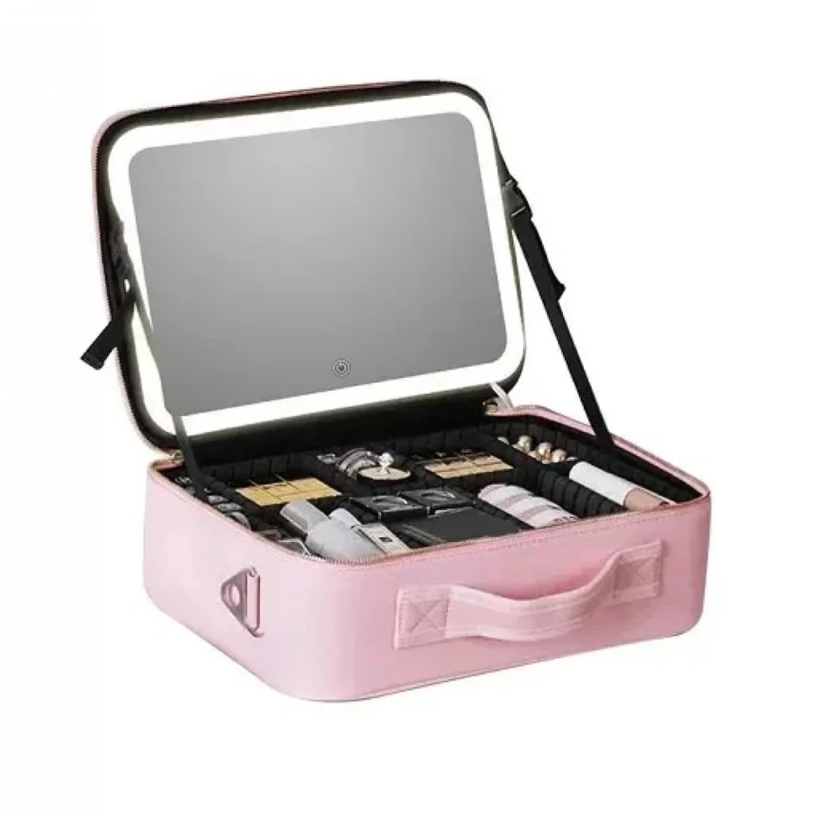 Βαλιτσάκι Μακιγιάζ από Συνθετικό Δέρμα με Επαναφορτιζόμενο LED Καθρέφτη 1200mAh 27x24x10cm