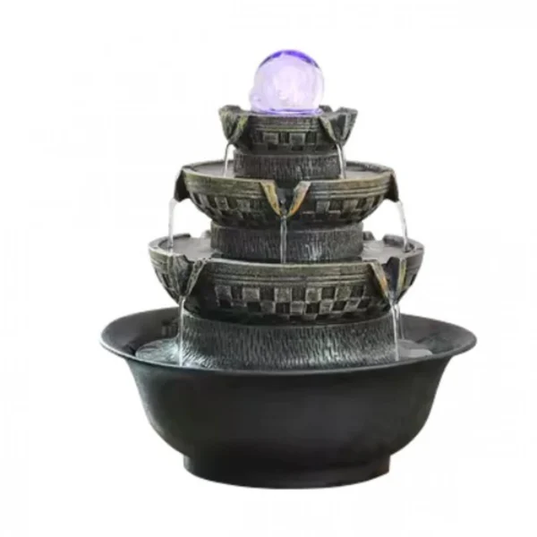 21x21x24εκ Συντριβάνι Καταρράκτης 4 Επιπέδων Με Περιστρεφόμενη Κρυστάλλινη Σφαίρα και Φωτισμό Led