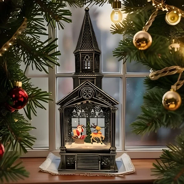 Vintage Χριστουγεννιάτικος Διακοσμητικός Καθεδρικός Ναός 38cm με Σκηνή Άγιου Βασίλη και Φωτισμό