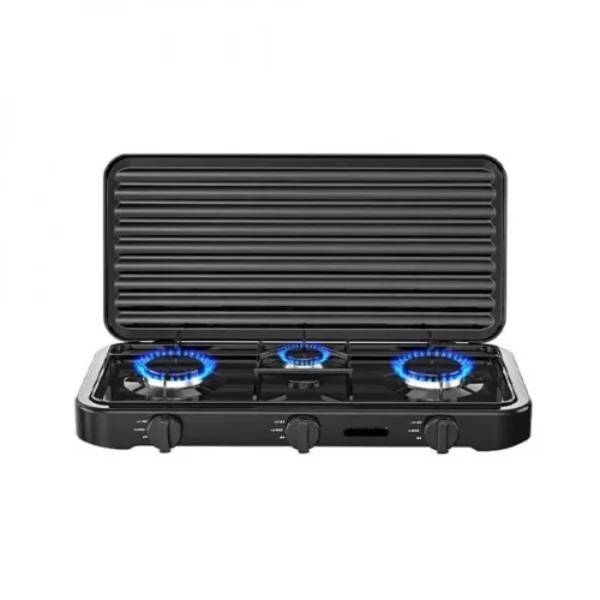 Τριπλή Επιτραπέζια Εστία Υγραερίου 2×2.2KW Και 1KW Με Καπάκι Hoomei HM-568-3T Μαύρη