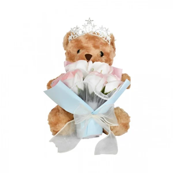 Διάφανο Κουτί Δώρου με Αρκουδάκι και Λουλούδια 28cm 87706