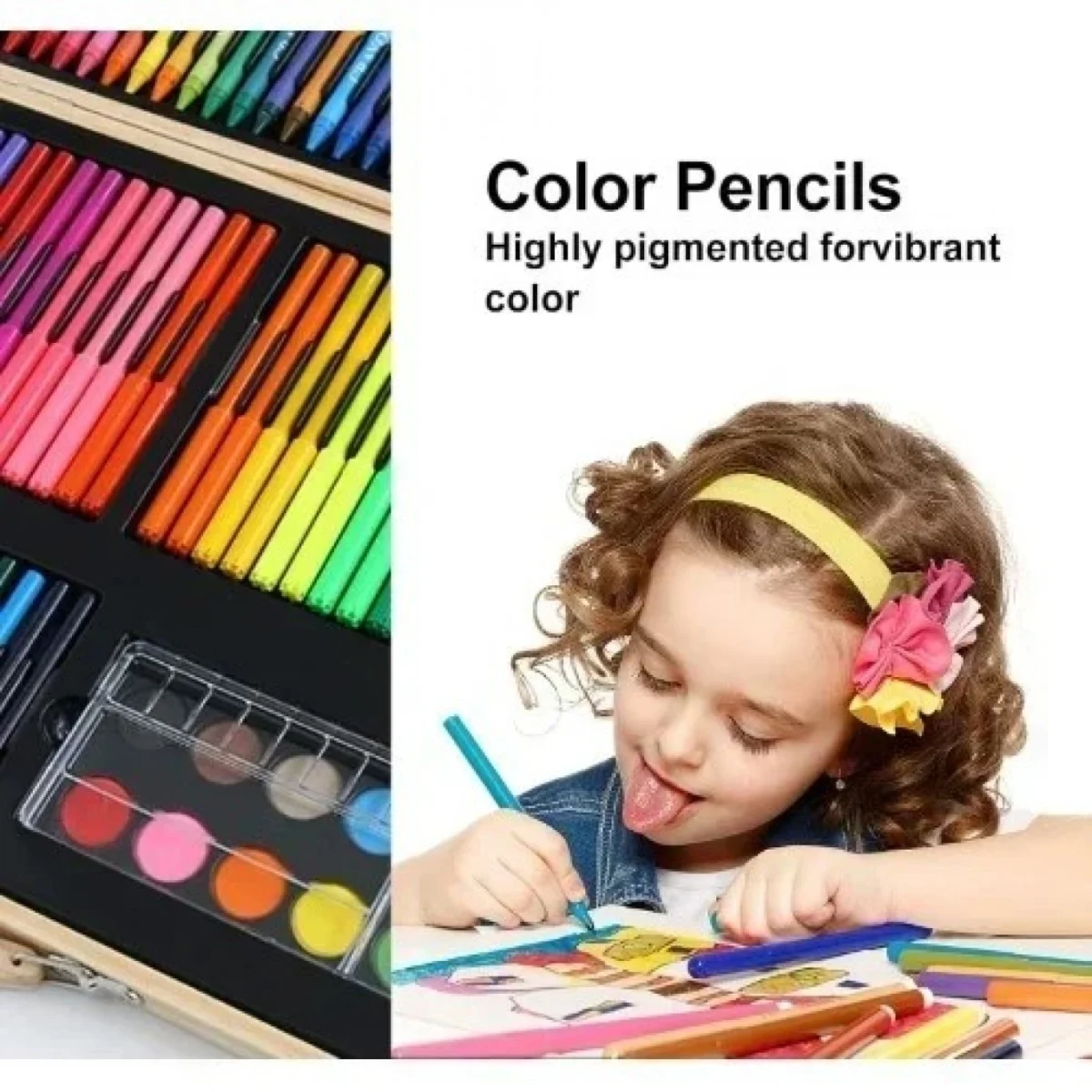 47.5×29.5×4.5cm Ολοκληρωμένο Σετ Δημιουργικής Ζωγραφικής Με Ξύλινη Βαλίτσα Μεταφοράς 180 Τεμαχίων