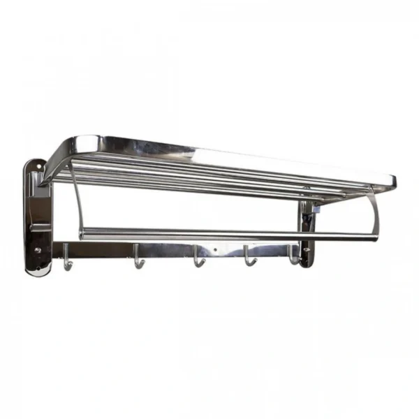 Ανοξείδωτη Επιτοίχια Κρεμάστρα Με Ράφι Και 4 Γάντζους 59x22x16εκ