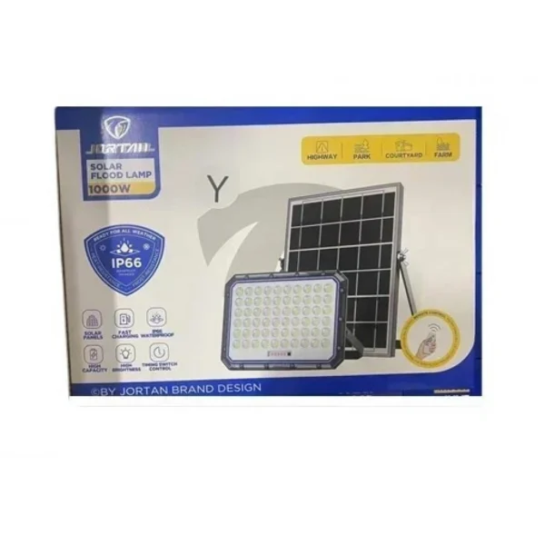 1000W Led Αδιάβροχος Ηλιακός Προβολέας με Πάνελ και Τηλεχειριστήριο Jortan